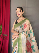Chanderi Silk 3D Digital Printed Katha Stitch Saree